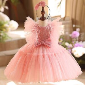 Dreamy Vow Adorable Sequined Tulle Girl Dress With Bow Sleeveless for Kids Eid al-Fitr Wedding Birthday Party Ball Gown J826