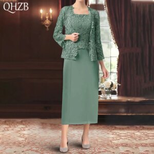 Customized 3 Pieces Elegant Long Mother of the Bride Dresses 3/4 Length Sleeve Tea-Length Wedding Guest Party Groom Dress 2025