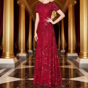 Long Modest Floor-Length O-Neck Sequin Wedding Party Dresses Elegant A-Line Wine Red Mother Of The Bride Dresses Customized