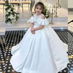 Elegant White Flower Girl Dress 2024 Wedding Party Gown Mini Princess Quinceanera Birthday Party Formal Daughter Sister Dress