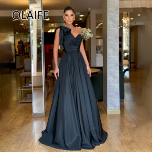 One Shoulder Satin Ruffles Special Occasions Bridesmaid Dress Backelss A-line Floor-length Saudi Arab فساتين سهرة Customized