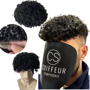 Indian Virgin Human Hair Systems 10mm Curly Toupee 1# Jet Black Color Full Lace Unit for Black Men