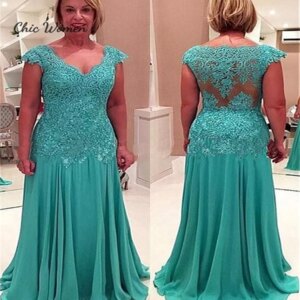 Teal Blue Mother Of The Bride Dress 2025 Plus Size Elegant Chiffon Lace Wedding Guest Party Dress V Neck Evening Customized
