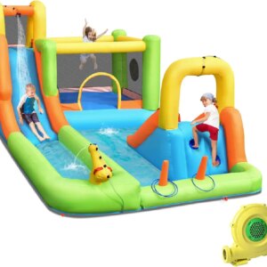 Inflatable Water Slide, 8 in 1 Giant Water Bounce House & Water Park w/Slides, Climbing, Splash Pool, Outdoor Blow up Water Slid