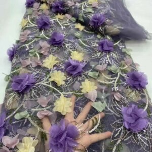 2025 Luxury French Beaded Lace Fabric High Quality 3D Flower African Sequins Lace Fabrics For Nigerian Bridal Wedding Dresses