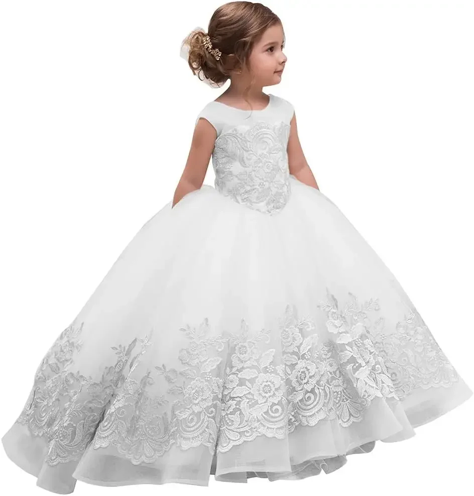 Elegant Flower Girl Dress for Wedding Kids Sleevelesss Lace Pageant Ball Gowns girls party dress princess dress