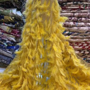 White Feather Sequence Lace Fabric African Lace Fabric 5 Yards High Quality 2024 Nigerian Green Feather Fabric For Sewing KB3391