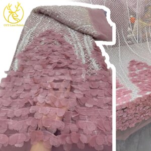 3D African Bead Lace Fabric, French Sequin Embroidery Bead Decoration Chiffon Lace Fabric Used For Women’s Party Evening Dresses