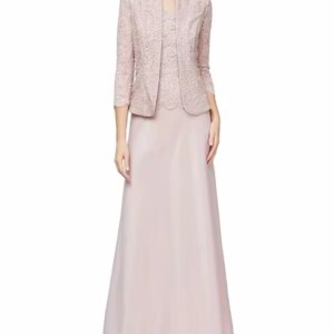 Customized Embroidered Lace 7-Quarter Sleeve Two-piece Jacket Mother’s Dress Square Neck Skirt Body Embroidered A-line Dress