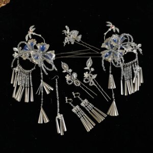 Bridal Headdress White Moonlight Super Silver Hydrogel Flower Tassel New Chinese Xiuhe Clothing and Gown