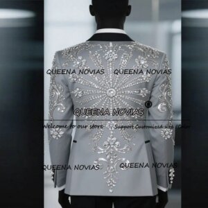 Man Fashion Rhinestones Beaded Groom Wedding Tuxedos Brilliant 2 Pieces Sets Single Breasted Party Blazers Customized Suits Men