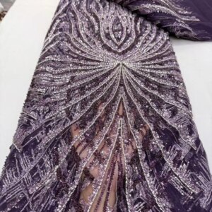 Luxury Beads Lace Fabric Latest Lace Fabric High Quality 2025 Sequins Tulle Lace Nigerian Fabric Lace Sequins For Sewing KB4656