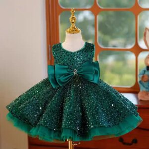 Dreamy Vow Luxury Baby Girl Sleeveless Green Dress for Kids Princess Birthday Party Spring Summer Ball Gown J353