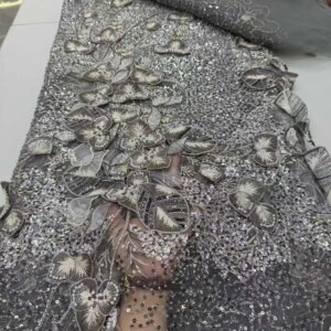 3D Flowers French Lace Fabric 2025 High Quality Lace Net African Lace Fabric With Beads Lace Fabrics For Wedding Dress Sewing
