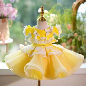 Dreamy Vow Charming Yellow Flower Baby Girl Dress  for Kids 1st Wedding Birthday Celebration Party Knee Length Ball Gown J785