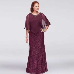 Custom Made Full Lace Mermaid Mother of the Bride Dress With Wrap Scoop Neck Sleeveless Beads Formal Gown Floor Length Wedding