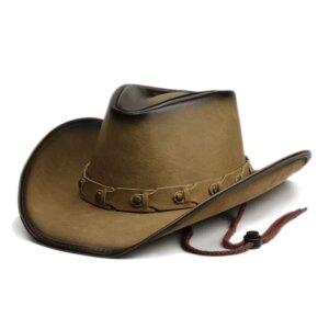 Vintage do old leather men’s and women’s khaki belts outdoor sunshade large brimmed country cowboy hats