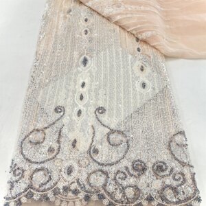 Latest Hot Sale Fashion Africa Lace Fabric High Quality Handmade Embroidery Lace With Beads Sequins Party For Wedding Dress