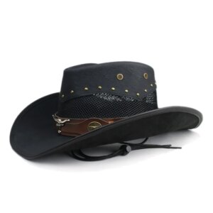 Bull leather belt men’s and women’s big brimmed hat Cowboy sunshade vintage top