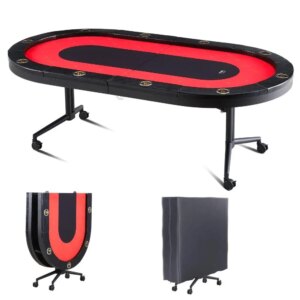 10 Player Foldable Poker Table, Blackjack Texas Holdem Poker Table with Padded Rails and Stainless Steel Cup Holders, Portable