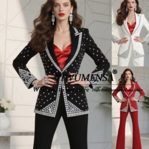 Luxury Beaded Stones Mother Of Bride Dresses Customized Single Breasted Jacket Pants 2 Pieces Women Suits Lady Banquet Clothing