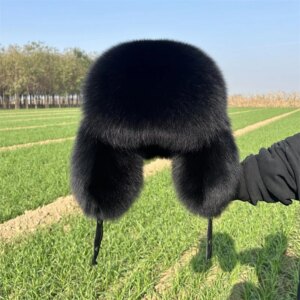 2025Cap 100% Full Fur Fox Hat Men’s Raccoon Fur Ear Protection Y2K Hats Winter Thickened And Warm Russian Hat Men’s Trend