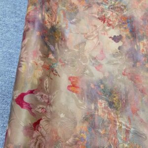 Xiangyunsha red Yunsha jacquard flower brocade robe cheongsam set full marks of Chinese traditional style made silk fabric