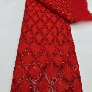 2025 Luxury Handmade Beaded Embroidery Sequins Beaded Lace High Quality African Sequins Lace Fabric For Wedding Sewing KB4976