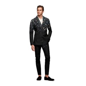 Black Men Suit Set 2 Pieces Crystals Blazer+Pants Trousers Groom Formal Office Jacket Wedding Groom Tuxedo Customized