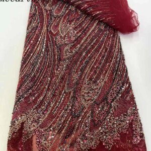 Latest African Sequins Lace Fabric 2025 High Quality Lace Embroidery Beaded Mesh Fabric 5 Yards For Women Wedding Party Dress