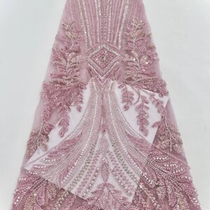 2025 African French Nigerian High End Tulle Lace Fabric With Beads Sequins Mesh for Embroiderg Wedding Party Bride Sewing Dress