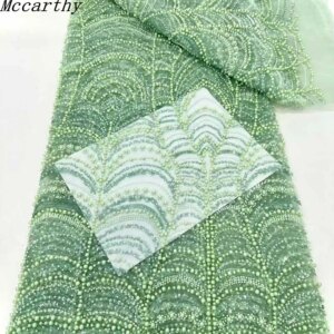 African Lace Fabric 2024 High Quality Hamdmade Beads Bridal Lace Fabric Luxury Sequin Beaded Embroidery for Wedding
