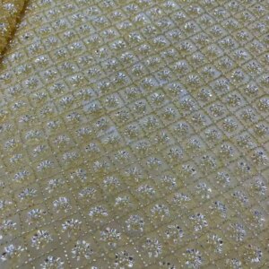 Gold High-end Heavy Beads Fabric, Latest African Luxury Sequins Groom Embroidery Fabrics, French Tulle Lace for Sewing Wedding