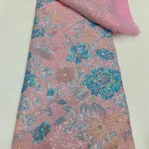 Latest African Sequins Lace Fabric 2024 High Quality Lace Embroidery Beaded Mesh Fabric 5 Yards For Women Wedding Party Dress