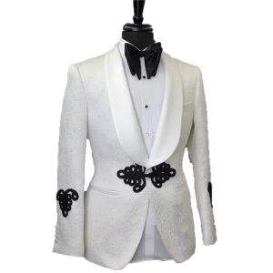 Groomsman Floral Blazer for Men Slim Fit One Piece White Suit Jacket Customized Wedding Party Formal Occasion Groom Plus Size
