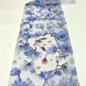 Navy Blue Lace Fabric High Quality 2025 Fashion Colorful Embroidered French Sequins Handmade Beads Tulle Fabric Hot