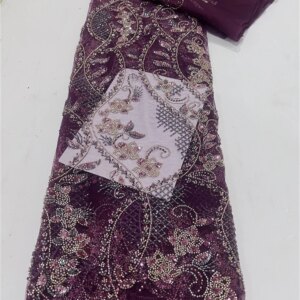 Latest Hot Sale Fashion Africa Lace Fabric High Quality Handmade Embroidery Lace With Beads Sequins Party For Wedding Dress