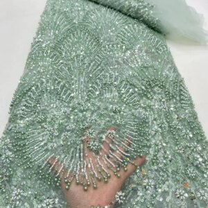 Luxurious African Groom Sequins Lace Fabric High Quality 2025 French Embroidery Heavy Beads Lace Nigerian Sewing Dresses