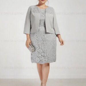 Two Piece Customized Sheath Lace Party Wedding Guest Dresses Plus Size Elegant Mother of the Bride Dress