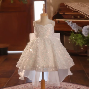 Dreamy Vow Charming White Baby Girl Dress Delicate Sequined Bow-adorned Sleeveless Spring Summer Party Ball Gown J702
