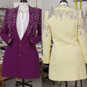 Crystal Women Blazer Dress Tea Length Slim Fit Beading Jacket Prom Evenings Guest Formal Wear Custom Made Party Outfits