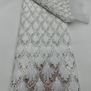 Luxury Beaded Lace High Quality Fabric 2025 Tulle Lace Fabric Fashion Latest Sequence Lace African Tulle Lace Fabric For Dresses