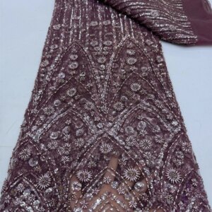 Latest Hot Sale Fashion Africa Lace Fabric High Quality Handmade Embroidery Lace With Beads Sequins Party For Wedding Dress