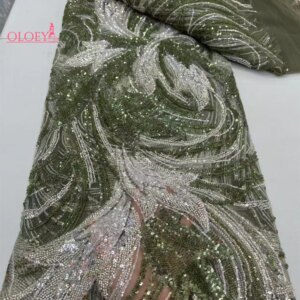 2025 Fashion French Embroidery Beaded Lace Fabric African Nigerian With Sequins Lace Fabric For Wedding Dress