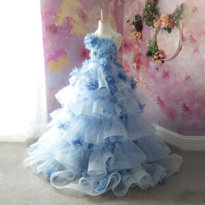 ESBRIDE Girls Dresses Light Blue Flower Sling Dress Wedding Flower Girl Princess Dress Customized Prom Gown Dress for  Prom