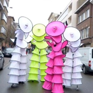 Stilts Walker Robot Suit Adult Halloween Costume White Pink Yellow Party Dance Show Stage Ballroom Catwalk Performance Clothe