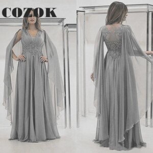 Graceful Mother Of The Bride Dress Silver Grey Chiffon Appliques Lace Formal Wedding Guest Gowns Custom Vestidos De Fiesta BW29
