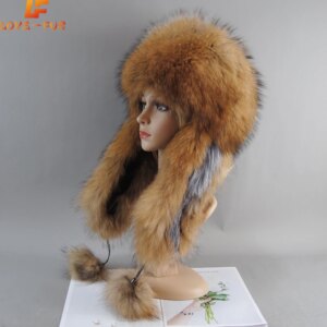 Winter Fur Hat Russian Women Bomber Hats Bonnets Trapper Cap Solid Fox Hat Wholesale for Women Hat With Ear Real Fox Fur Caps