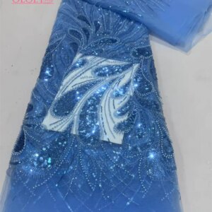 Latest Hot Sale Fashion Africa Lace Fabric High Quality Handmade Embroidery Lace With Beads Sequins Party For Wedding Dress