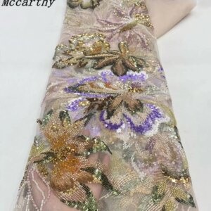 African Groom Lace Fabric 2025 High Quality Lace French Tulle Sequins Embroidery Beads Tulle Lace Fabric For Party Dress Women
